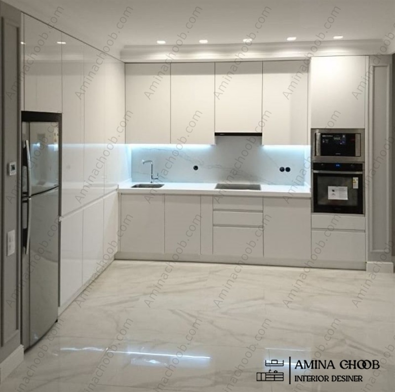 کابینت هایگلاس برای آشپزخانه مستطیل