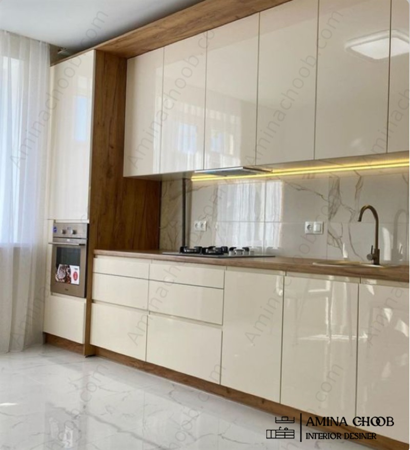 کابینت ترکیبی با هایگلاس سفید و امدیاف سفید