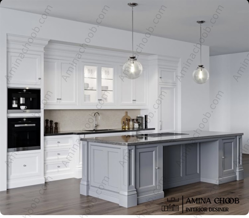 کابینت نئوکلاسیک سفید صدفی