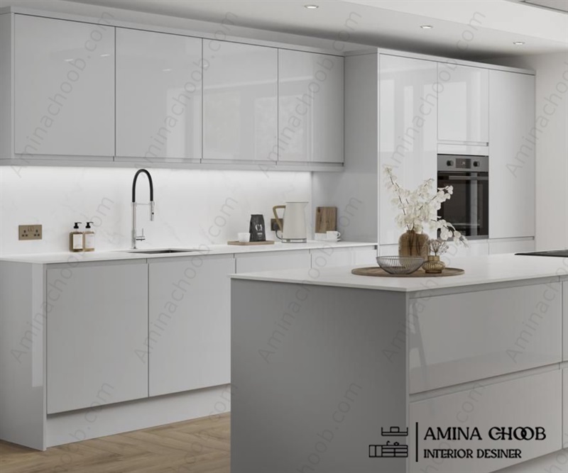 تاج سفید کابینت هایگلاس سفید